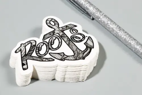 Root die cut logo stickers
