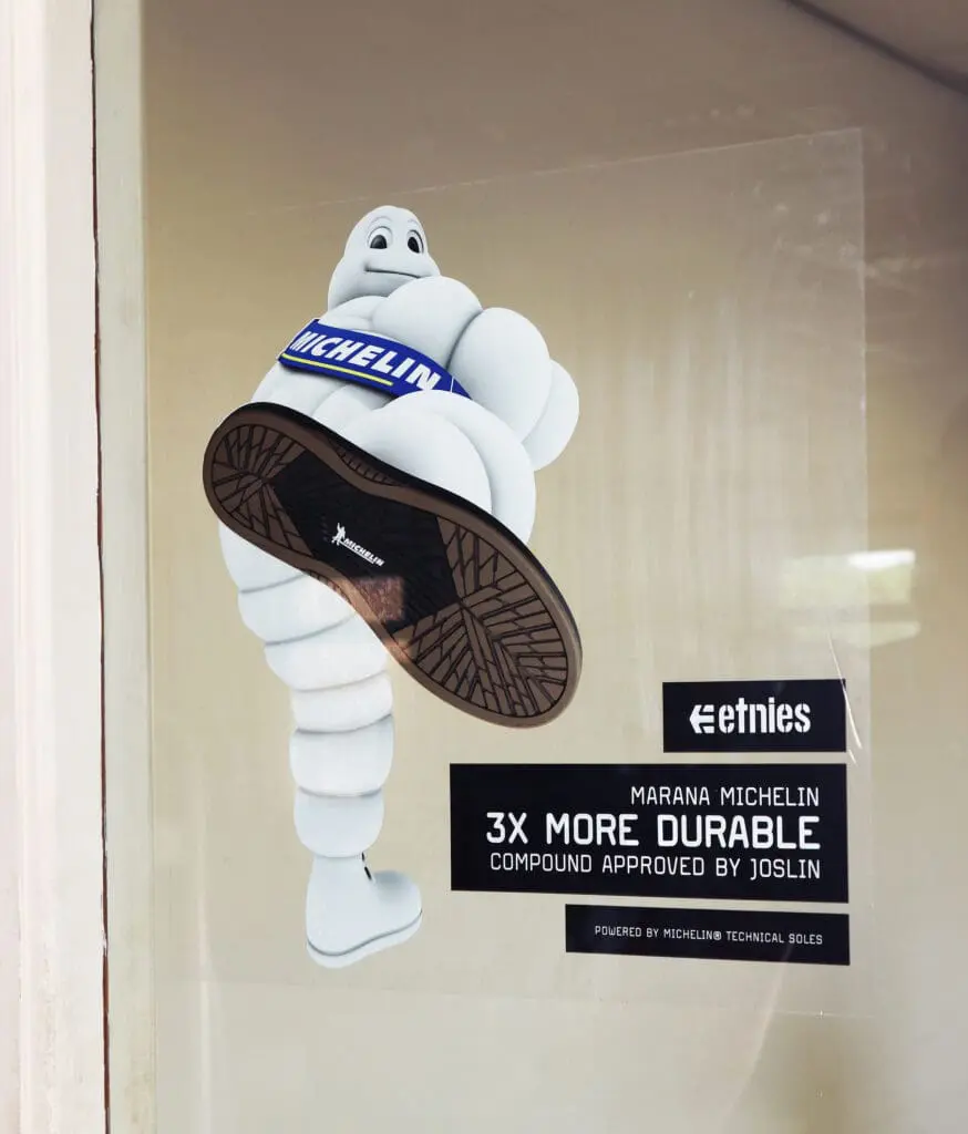 White printed sticker of michelin man