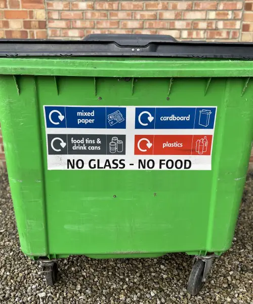 outdoor vinyl stickers on a commercial bin