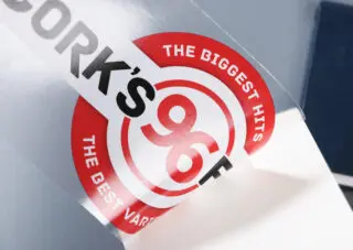 red and white vinyl window stickers