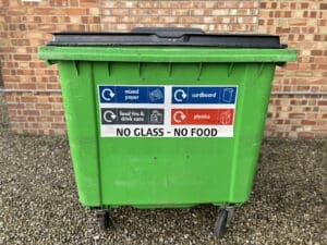 Wheelie bin stickers with recycling instructions